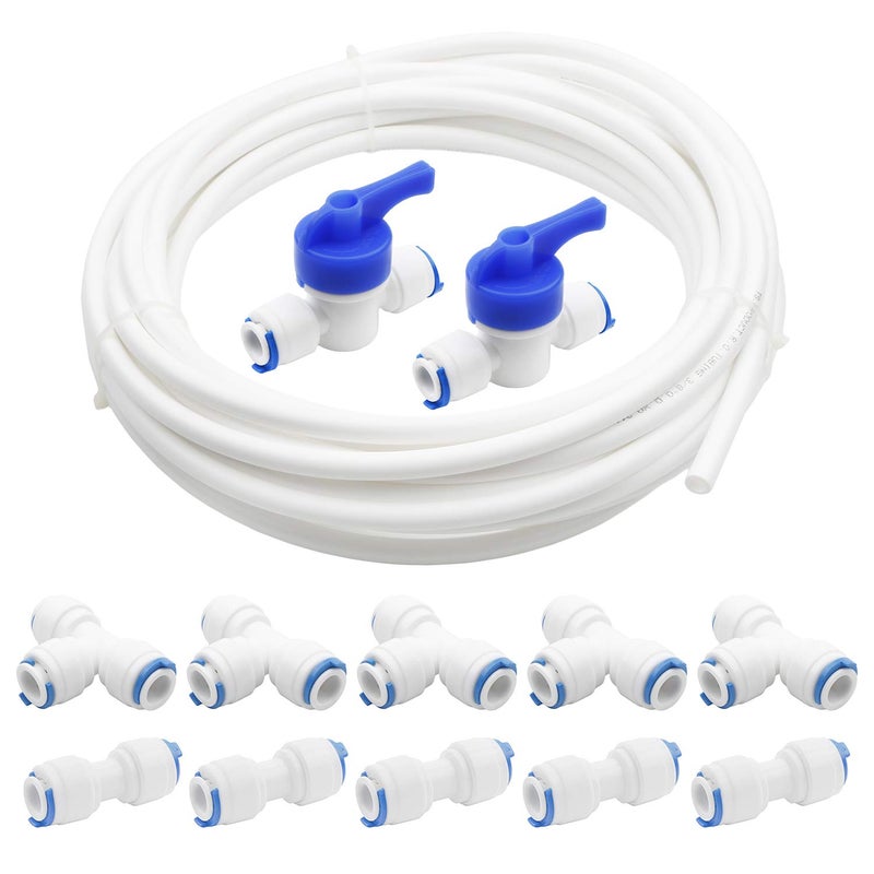 Pxyelec 3/8 inch 10 Meters Length PE Tubing Hose Pipe for RO Water Filter System White, 3/8 inch Quick Connect Water Purifiers Tube Fittings(I +T+ Ball Valve Type) - Image 1